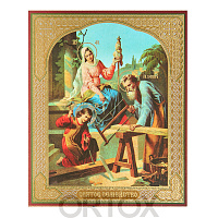 Икона Богородицы с Младенцем и праведным Иосифом Обручником ("Святое семейство"), МДФ