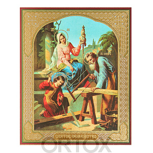 Икона Богородицы с Младенцем и праведным Иосифом Обручником ("Святое семейство"), МДФ (6х9 см)