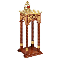 Панихидный стол на 36-50 свечей "Суздальский", цвет "кипарис" с золотом (поталь), колонны, резьба, 46х46х100 см