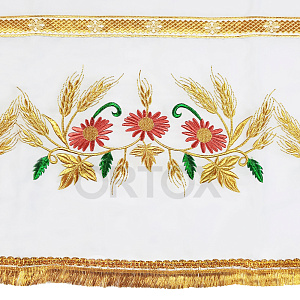Подризник белый с вышивкой "Ромашка", мокрый шелк (размер 48-50, золотой галун, красная ромашка)