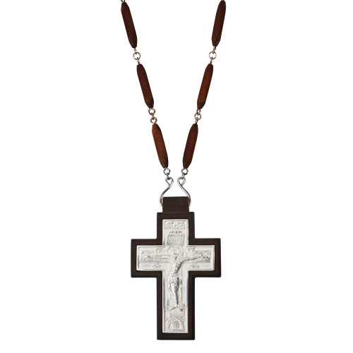 Крест наперсный латунный в серебрении на дереве с цепью, 5,7х9,2 см фото 6