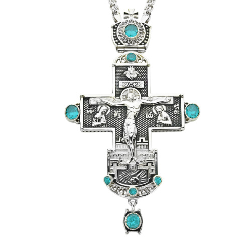 Крест наперсный серебряный с цепью, фианиты, высота 15 см фото 2 Крест наперсный серебряный с цепью, фианиты, высота 15 см фото 2