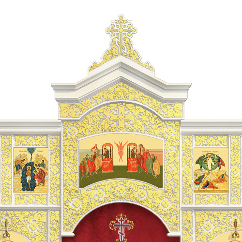 Иконостас деревянный "Суздальский" двухъярусный белый с золотом (поталь), 608х378х25,4 см фото 4 Иконостас деревянный "Суздальский" двухъярусный белый с золотом (поталь), 608х378х25,4 см фото 4