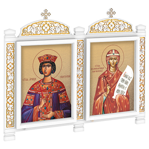 Киот настенный "Суздальский" белый с золотом (патина), два модуля