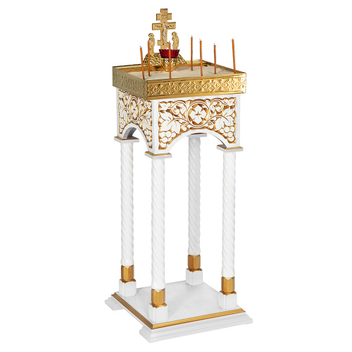 Панихидный стол песковой "Суздальский" белый с золотом (патина), колонны, резьба, 40х40х100 см фото 7