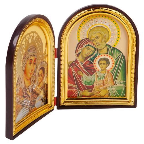 Складень с ликами Божией Матери "Иерусалимская" и "Святое Семейство", арочной формы, 6,4х8,4 см фото 2