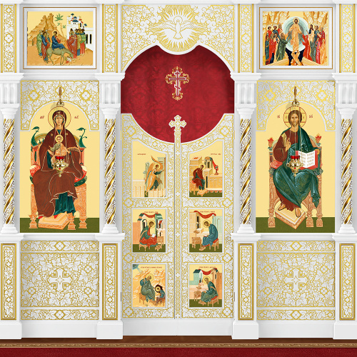 Иконостас деревянный резной "Владимирский" трехъярусный белый с золотом (патина), 690х620х40 см фото 5 Иконостас деревянный резной "Владимирский" трехъярусный белый с золотом (патина), 690х620х40 см фото 5