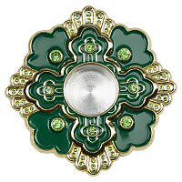 Мощевик врезной, цинковый сплав, зеленая эмаль, зеленые камни, Ø 68/22 мм
