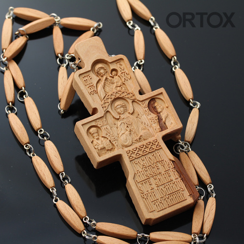 Крест наперсный "Наградной" деревянный резной, с цепью, 7х11 см фото 6