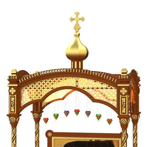 Рака под мощи "Романовская", цвет "кипарис" с золотом (поталь), с сенью и подиумом / без сени и подиума фото 3