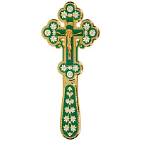 Крест требный, цинковый сплав, зеленая и белая эмаль, 10х22,5 см