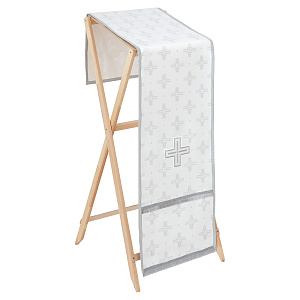 Накидка на аналой перекидная, шелк "Святительский", белая с серебром, 45,5х200 см (машинная вышивка)