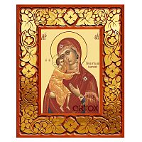 Икона Божией Матери "Феодоровская" в резной рамке, цвет "кипарис с золотом" (поталь), ширина рамки 12 см