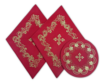 Платы под крест и плат под лампаду вышитые красные (1 комплект) (шелк)