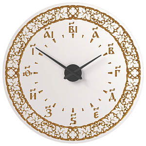 Часы настенные "Суздальские" белые с золотом (патина), с буквенной цифирью, круглые, диаметр 98 см (ясень)