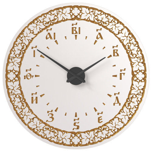 Часы настенные "Суздальские" белые с золотом (патина), с буквенной цифирью, круглые, диаметр 98 см