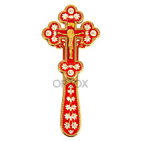 Крест требный латунный, красная и белая эмаль, 7,5х17 см
