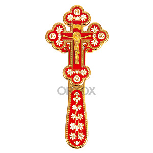 Крест требный латунный, красная и белая эмаль, 7,5х17 см (латунь)