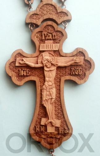 Крест наперсный деревянный резной, с цепью, 7х16 см фото 2