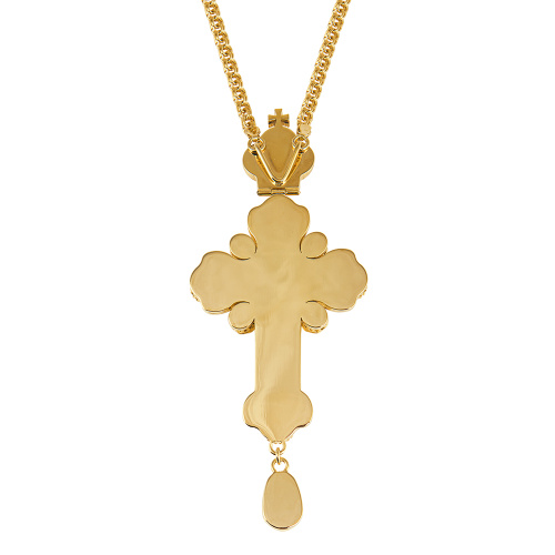 Крест наперсный из ювелирного сплава в позолоте с цепью, фианиты, 6,5х15,5 см фото 7