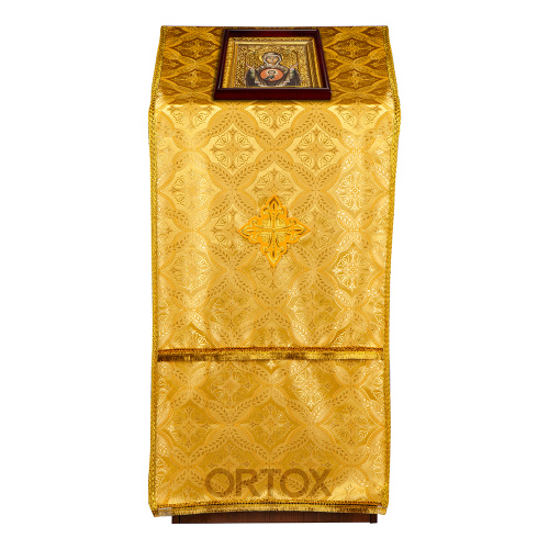 Накидка на аналой "Крест" желтая, шелк "Лавр", золотая тесьма, бахрома, 45,5х200 см фото 5