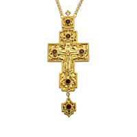 Крест наперсный иерейский серебряный с позолотой и камнями, высота 16 см