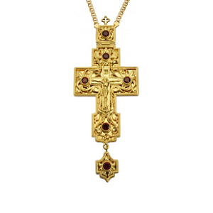 Крест наперсный иерейский серебряный с позолотой и камнями, высота 16 см (вес 194 г)