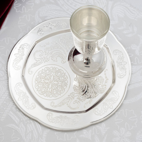 Елейница / чаша для елеопомазания из ювелирного сплава с тарелочкой, серебрение, фианиты фото 4