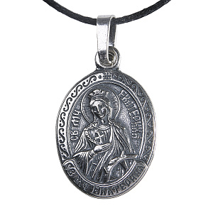 Образок мельхиоровый с ликом великомученицы Екатерины Александрийской, серебрение (средний вес 5 г)