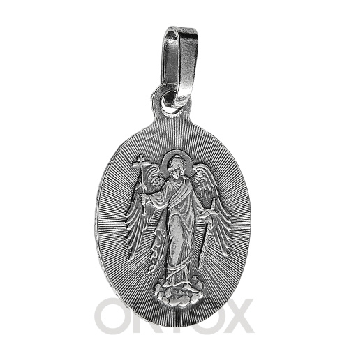 Образок мельхиоровый овальный с ликом Ангела Хранителя, серебрение фото 2