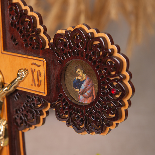 Крест настольный деревянный с латунным распятием, 36х45 см фото 7