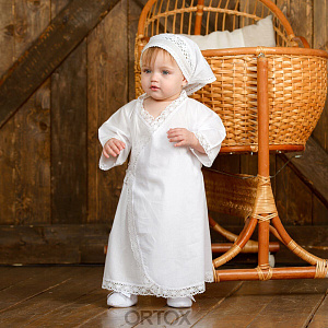 Комплект для крещения "Мечта" белый: рубашка и кружевная пеленка, хлопок, размер 80 (вышивка)