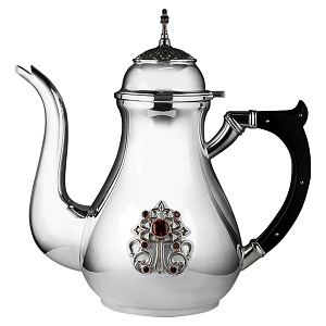 Чайник для теплоты из ювелирного сплава в серебрении, высота 20 см, 0,7 л (красные фианиты)