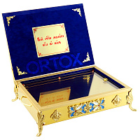 Ковчег для мощей, литые элементы, синяя ткань, 45х35х12 см