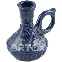 Подсвечник настольный керамический "Узор", синий, с ручкой, высота 5,5 см