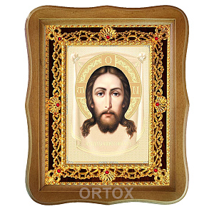 Икона Спасителя "Нерукотворный образ", 22х27 см, фигурная багетная рамка (темный киот)