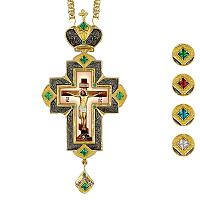Крест наперсный из ювелирного сплава в позолоте с цепью, деколь, фианиты, 7,4х15,8 см