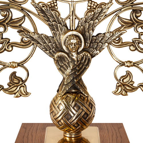 Семисвечник запрестольный латунный на деревянном основании, 87х180 см фото 8