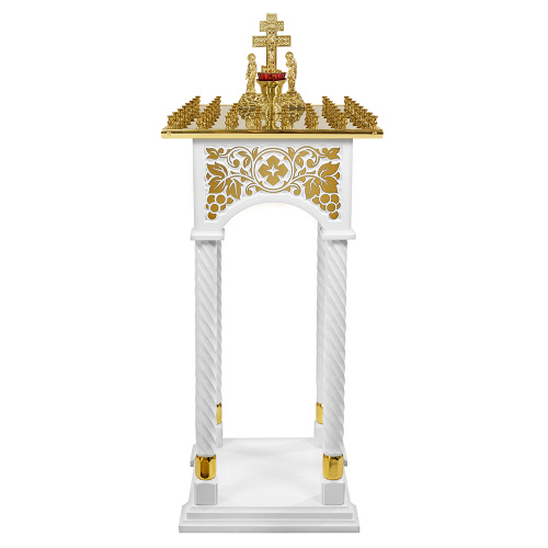 Панихидный стол на 36-50 свечей "Суздальский" белый с золотом (поталь), колонны, резьба, 46х46х100 см фото 11
