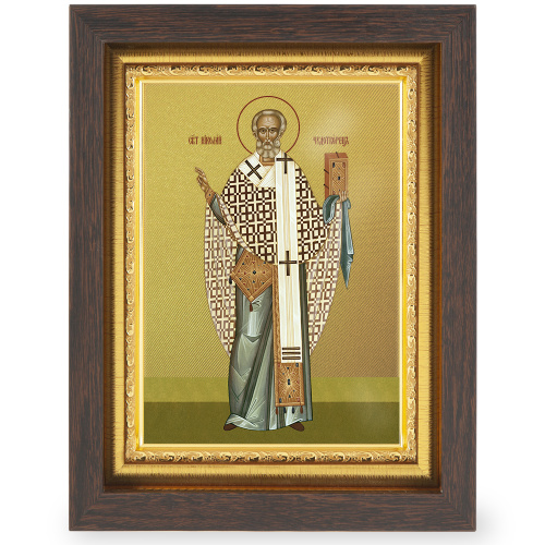 Икона Николая Чудотворца, в узком багете, цвет "темный дуб", на холсте, с золочением, №2 фото 2