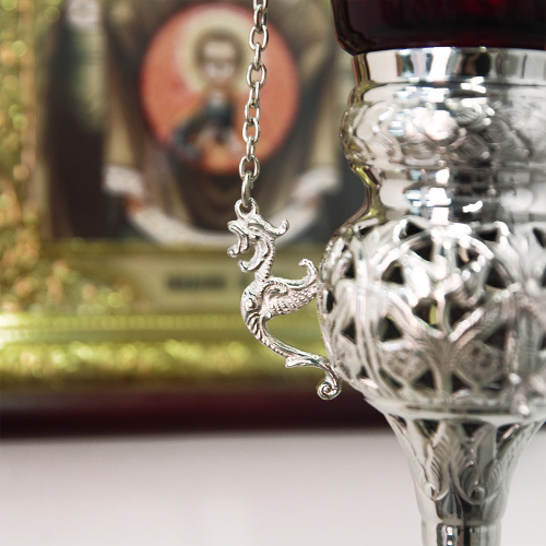 Лампада подвесная, латунь, никелирование, 11х17 см фото 6