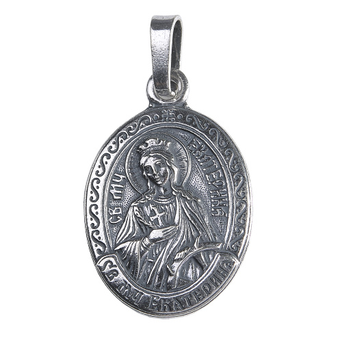Образок мельхиоровый с ликом великомученицы Екатерины Александрийской, серебрение фото 2