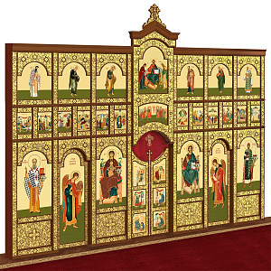 Иконостас деревянный "Суздальский" трехъярусный, цвет "кипарис" с золотом (поталь), 608х483х25,4 см (ясень)