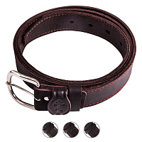 Ремень кожаный коричневый с молитвой "Живый в помощи" (Псалом 90), ширина 3,5 см, с цветной строчкой