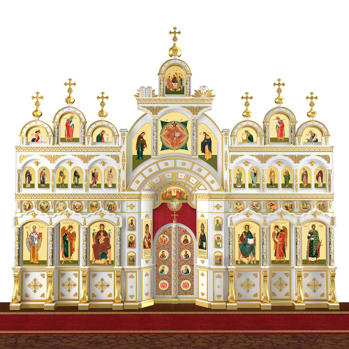 Иконостас "Рождественский" четырехъярусный белый с золотом (поталь), 848,5х763х53 см фото 2