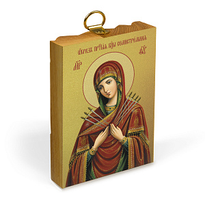 Икона Божией Матери "Семистрельная" на деревянной основе, на холсте с золочением (5,2х7,4 см (А8))