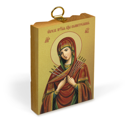 Икона Божией Матери "Семистрельная" на деревянной основе, на холсте с золочением