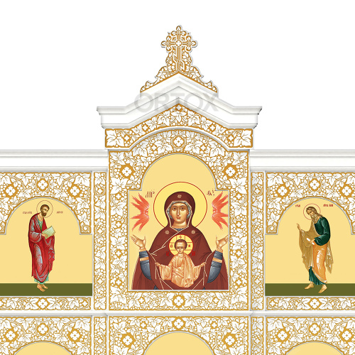 Иконостас "Суздальский" четырехъярусный белый с золотом (патина), 608х637х25,4 см фото 9