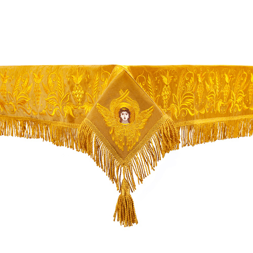 Пелена на престол желтая с вышивкой, парча, 130х130 см фото 3