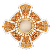 Мощевик накладной "Эмалевый крест" из ювелирного сплава в позолоте, желтая и белая эмаль, Ø 65/18 мм